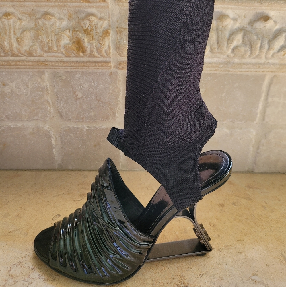 Proenza Schouler Black Patent Ruched Slingback Heels